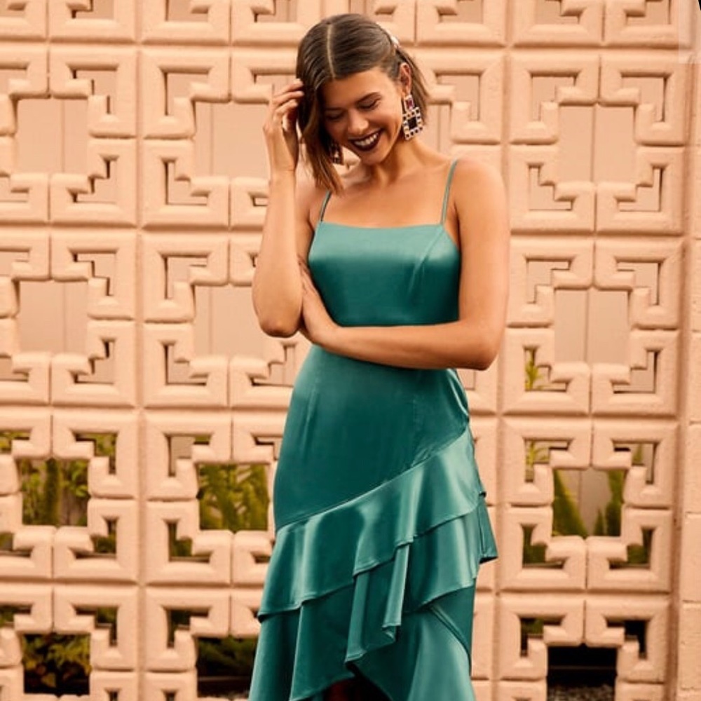LuLus Yori Teal Green Satin Dress